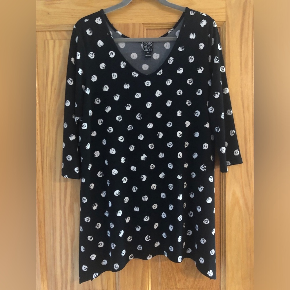 Clara Sun Woo Rosebud Print V Neck Tunic M(12) Black White
